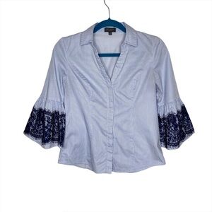 The Limited Blue Pinstriped Button Front Bell Sleeve Blouse